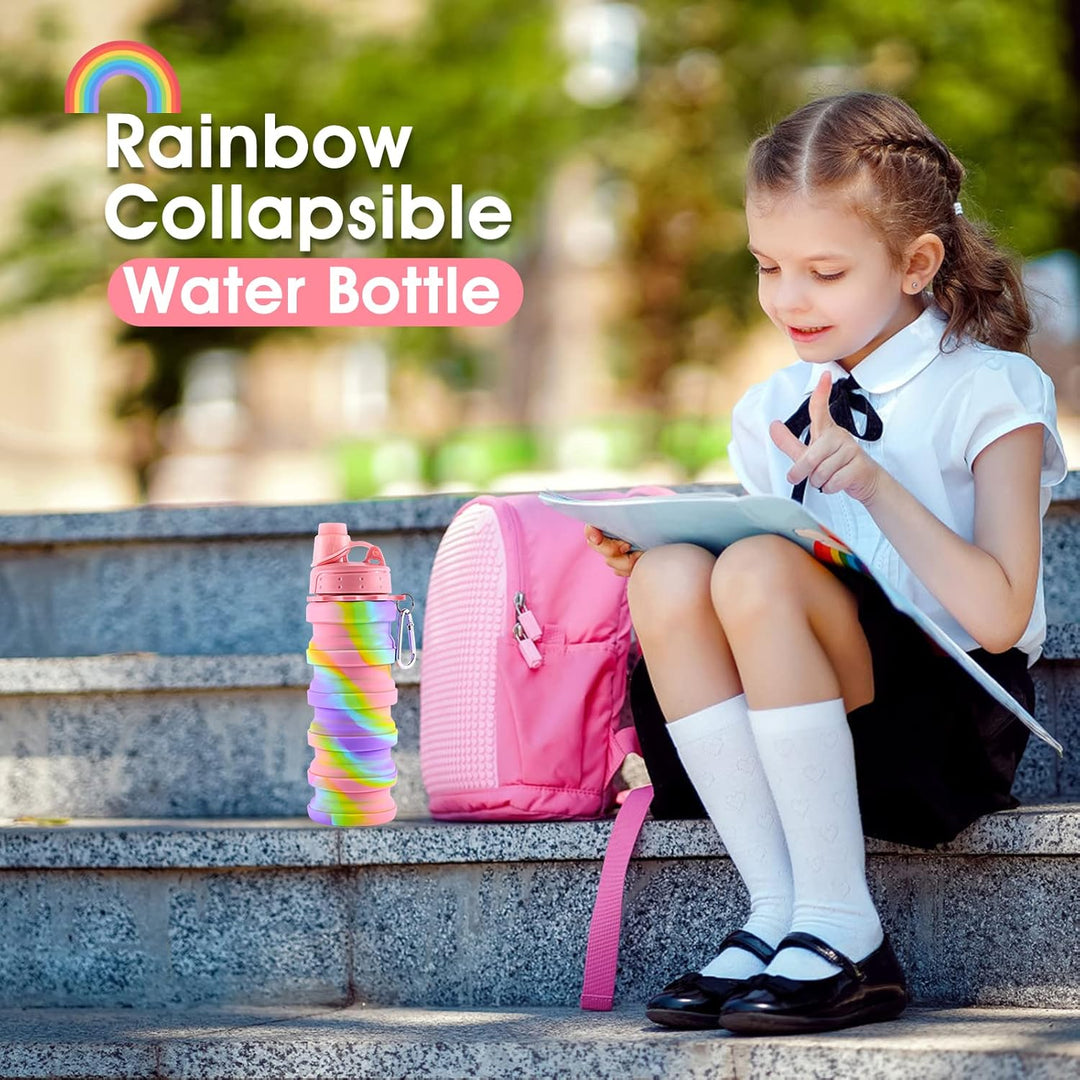 Rainbow Collapsible Water Bottle-Pink-Nora Luxe