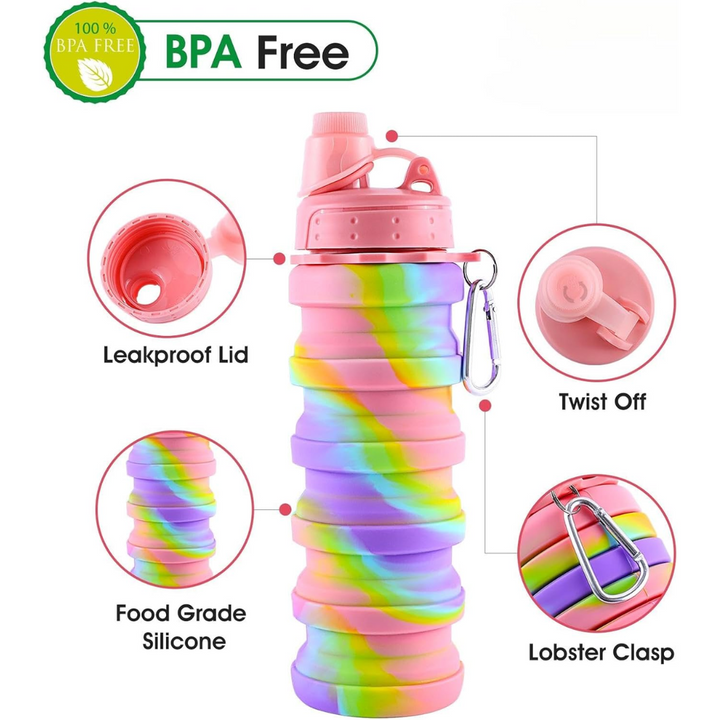Rainbow Collapsible Water Bottle-Pink-Nora Luxe