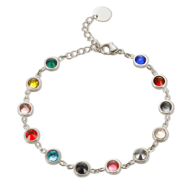 Rainbow Crystal Charm Bracelet | Elegant & Colourful Design-925 Silver-Nora Luxe