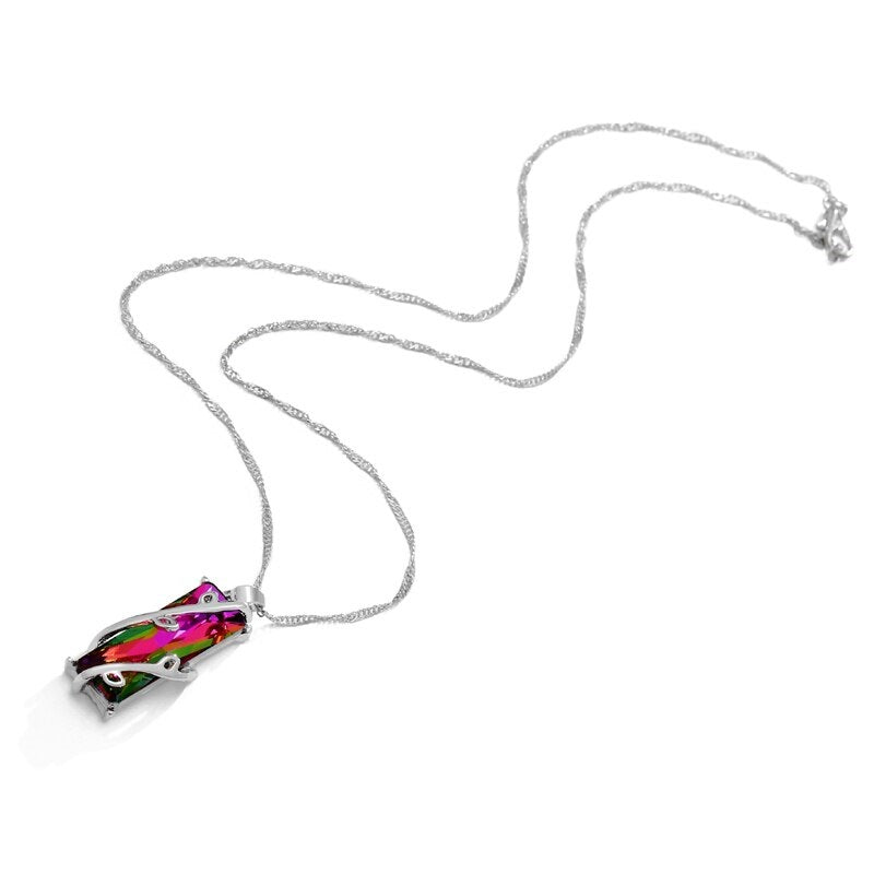 Rainbow Stone Tree of Life Pendant Necklace-Nora Luxe