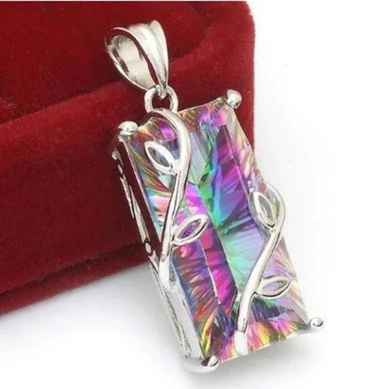 Rainbow Stone Tree of Life Pendant Necklace-Nora Luxe