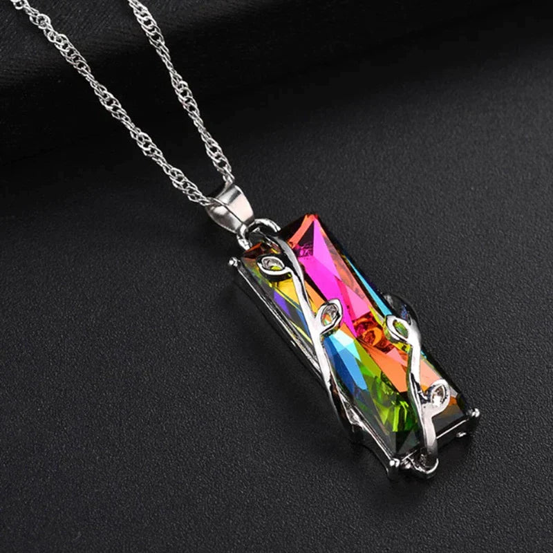 Rainbow Stone Tree of Life Pendant Necklace-Nora Luxe