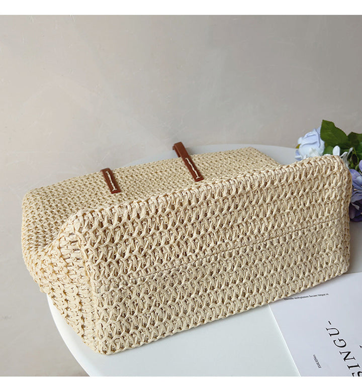Rattan Woven Bag with Leather Straps - SummerBreeze Tote-Brown-Nora Luxe