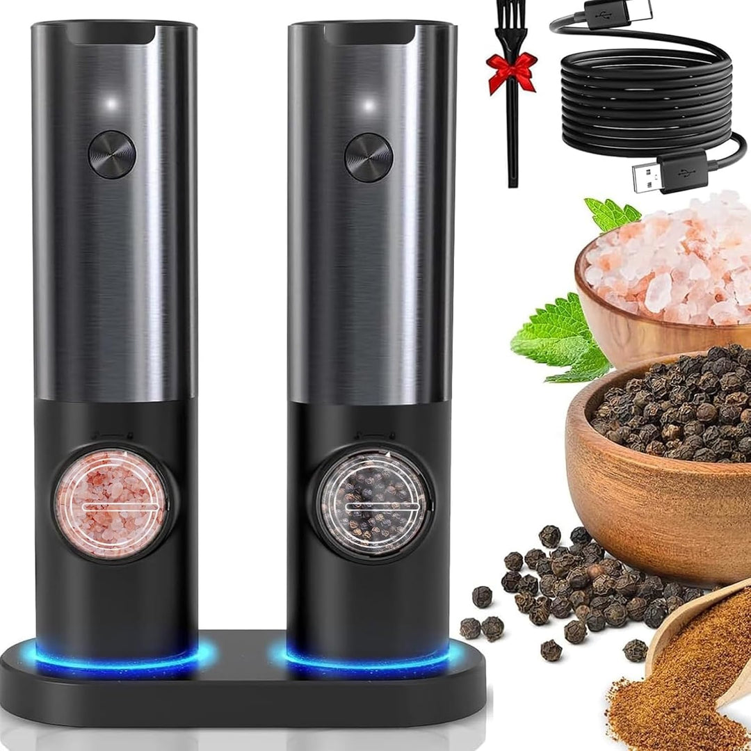 Rechargeable Electric Salt and Pepper Mill Set-Black-Nora Luxe