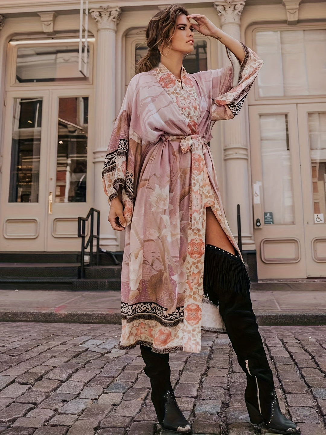 Red Floral Print Kimono - Isabella-Rose-One Size-Nora Luxe