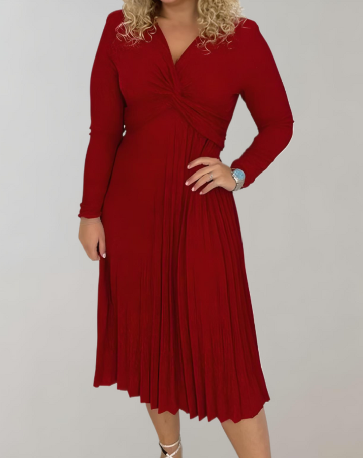 Red Midi Dress with High Waist - Selena-S-Nora Luxe