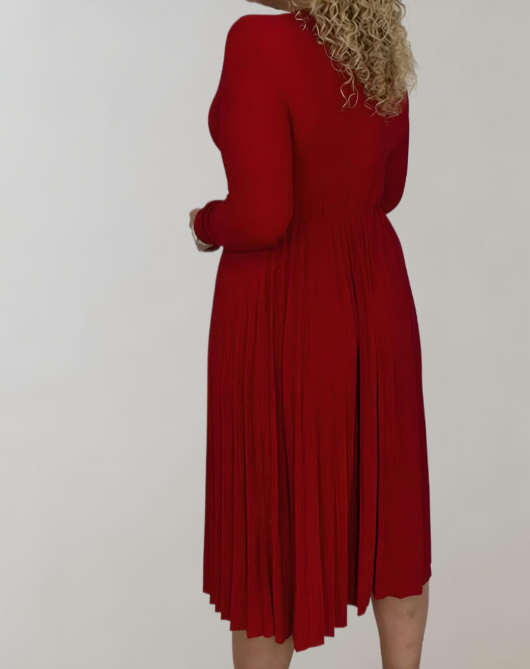 Red Midi Dress with High Waist - Selena-S-Nora Luxe