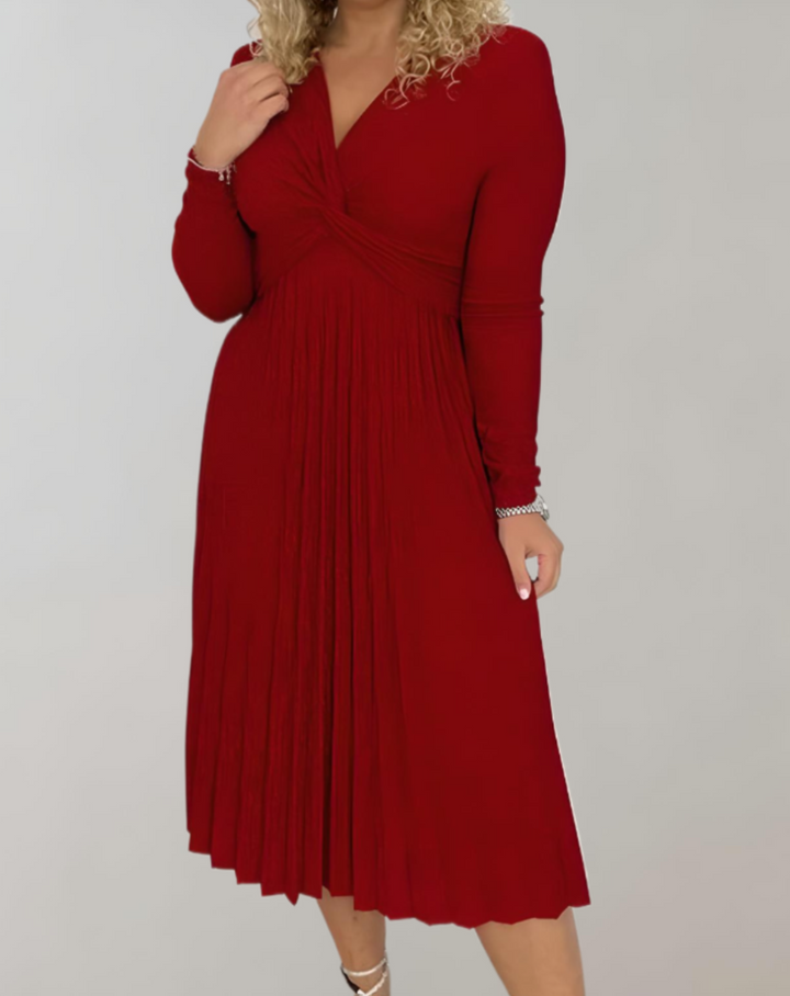 Red Midi Dress with High Waist - Selena-S-Nora Luxe