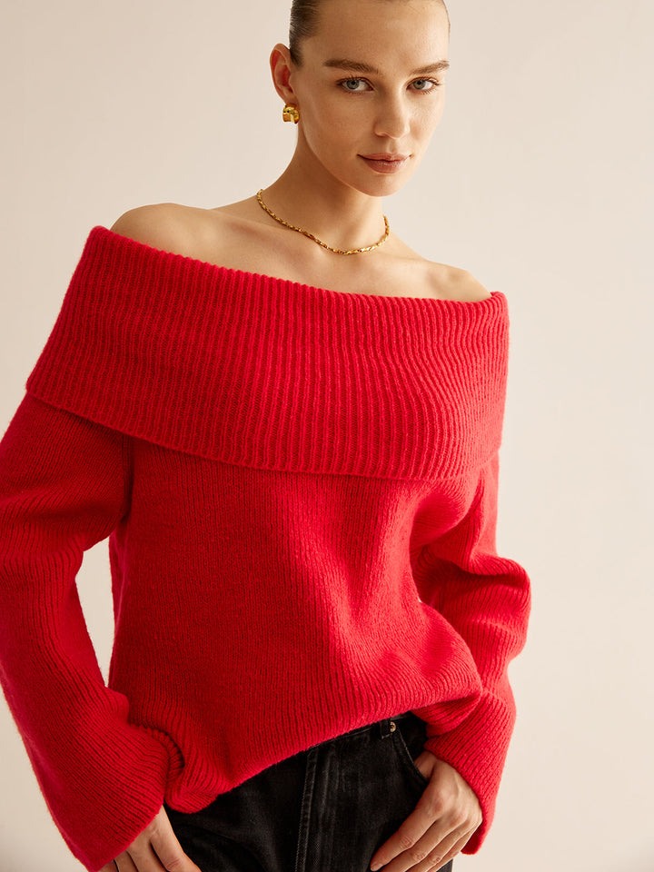 Red Off Shoulder Sweater for Women - Livia-XS-Nora Luxe
