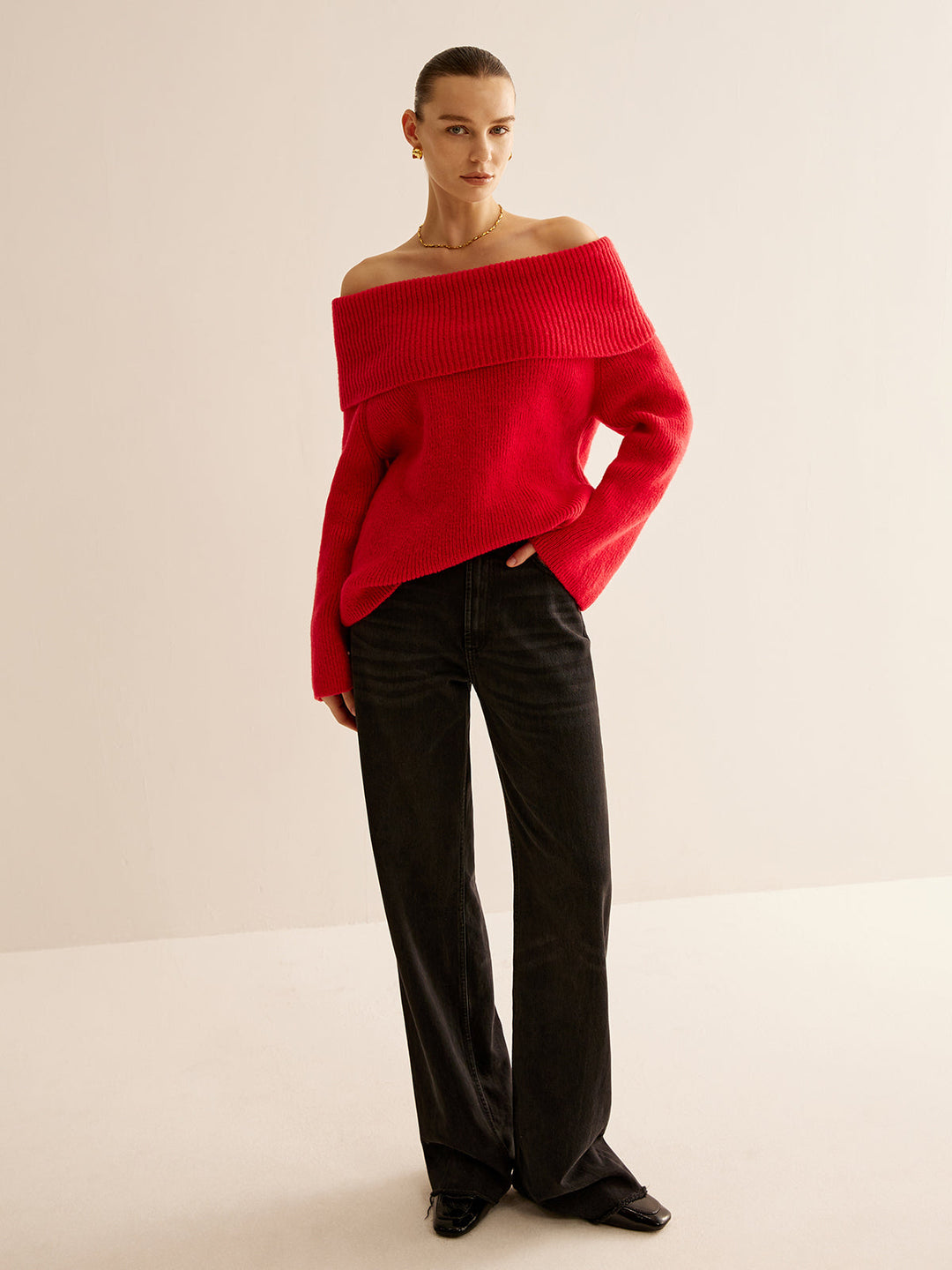 Red Off Shoulder Sweater for Women - Livia-XS-Nora Luxe