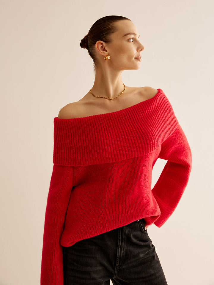 Red Off Shoulder Sweater for Women - Livia-XS-Nora Luxe