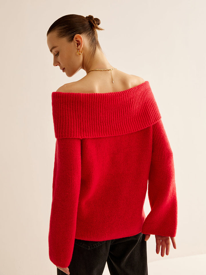Red Off Shoulder Sweater for Women - Livia-XS-Nora Luxe