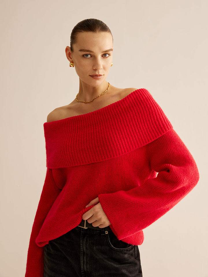 Red Off Shoulder Sweater for Women - Livia-XS-Nora Luxe