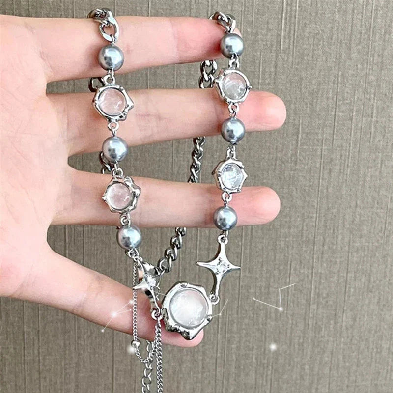 REFINED NECKLACE WITH STAR CRYSTAL CHAIN-Nora Luxe