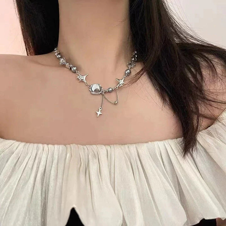 REFINED NECKLACE WITH STAR CRYSTAL CHAIN-Nora Luxe