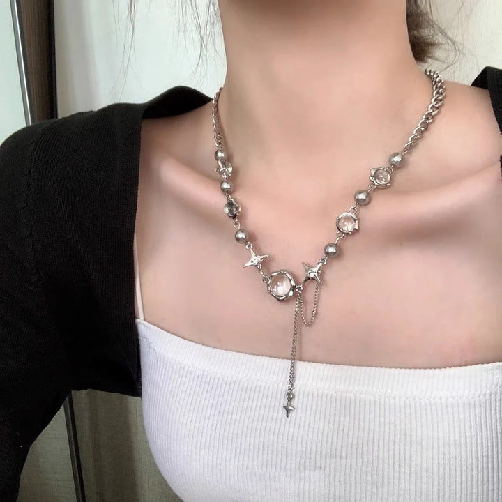 REFINED NECKLACE WITH STAR CRYSTAL CHAIN-Nora Luxe