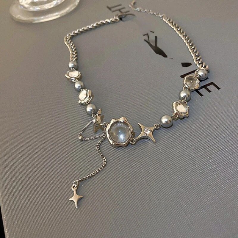 REFINED NECKLACE WITH STAR CRYSTAL CHAIN-Nora Luxe