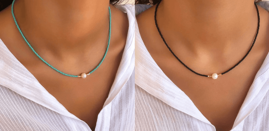 Refined Pearl Necklace (Buy 1 Get 1 Free) - Luxury Pearl-Turquoise + black (1+1 free)-Nora Luxe