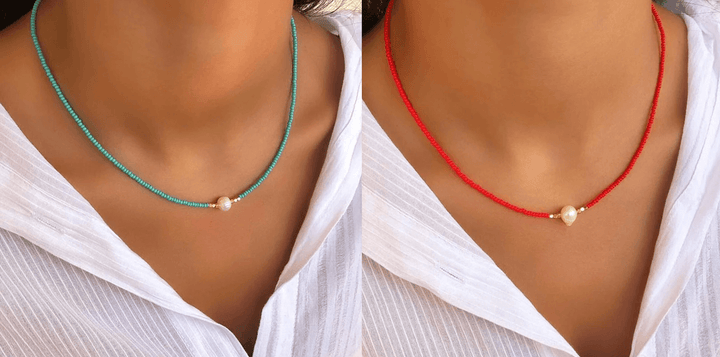 Refined Pearl Necklace (Buy 1 Get 1 Free) - Luxury Pearl-Turquoise + red (1+1 free)-Nora Luxe