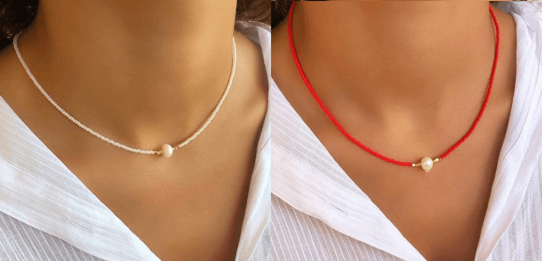 Refined Pearl Necklace (Buy 1 Get 1 Free) - Luxury Pearl-White + red (1+1 free)-Nora Luxe