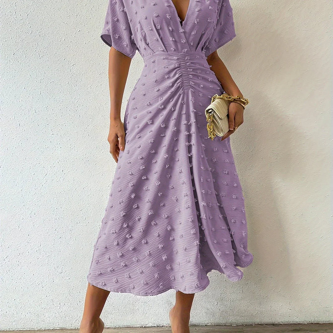 Refined Pleated Midi Dress with Ruffles | Evening Dress-S-Apricot-Nora Luxe