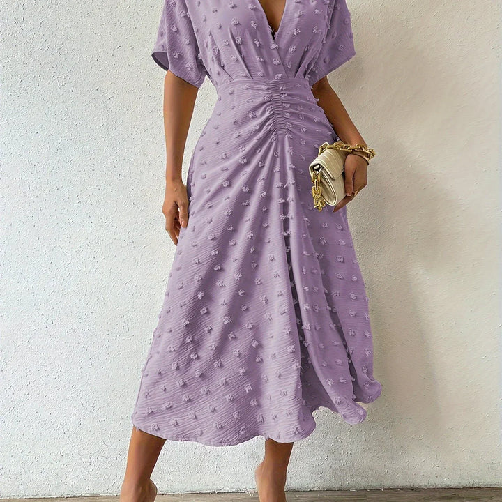 Refined Pleated Midi Dress with Ruffles | Evening Dress-S-Apricot-Nora Luxe