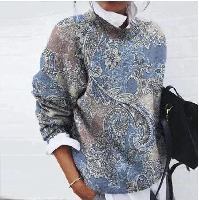 Refined Sweater with Print - Sienna-Blue-S-Nora Luxe