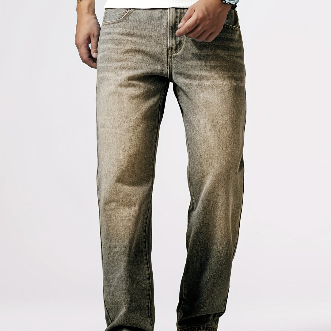 Relaxed Fit Regular Men's Jeans - Lucas-Khaki-30-Nora Luxe