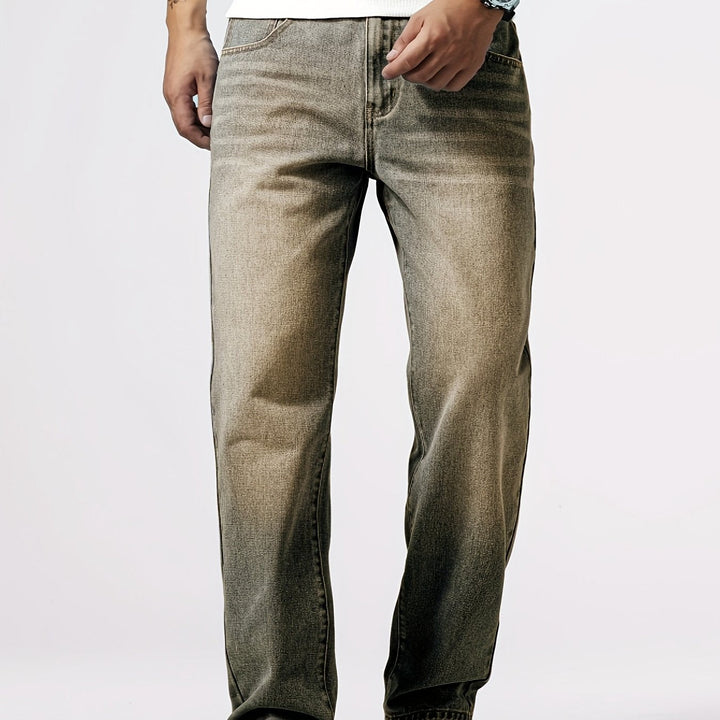 Relaxed Fit Regular Men's Jeans - Lucas-Khaki-30-Nora Luxe