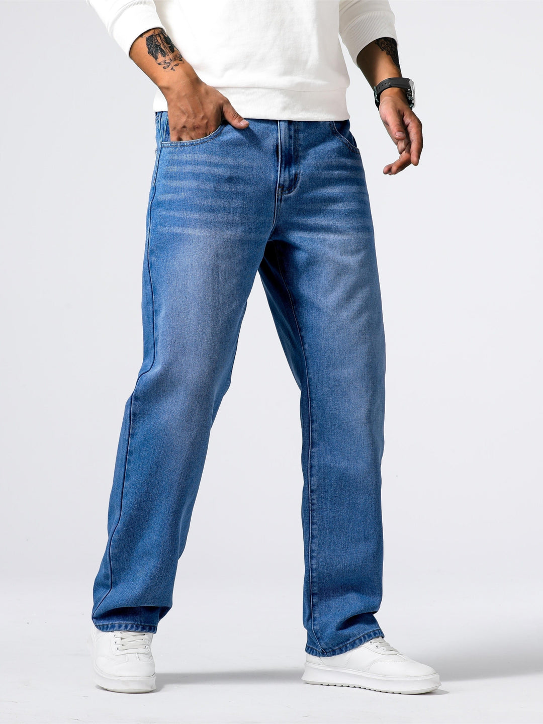 Relaxed Fit Regular Men's Jeans - Lucas-Royal Blue-30-Nora Luxe
