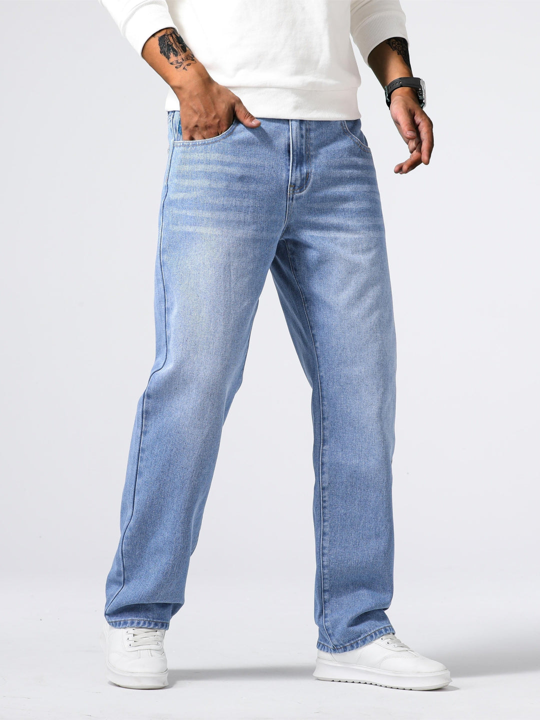 Relaxed Fit Regular Men's Jeans - Lucas-Royal Blue-30-Nora Luxe