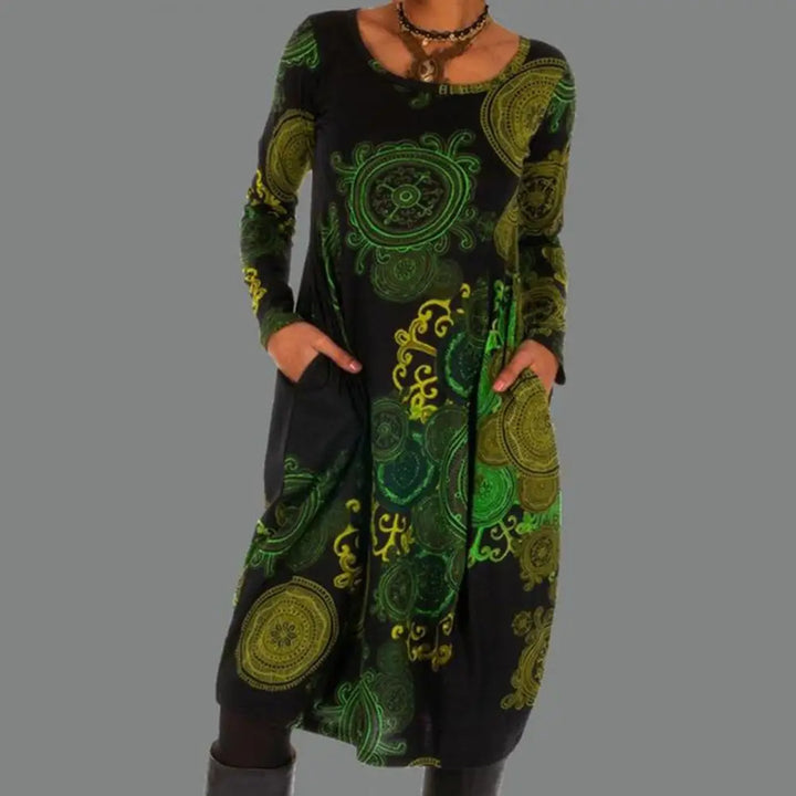 Retro Boho Dress - Elara-Green-S-Nora Luxe