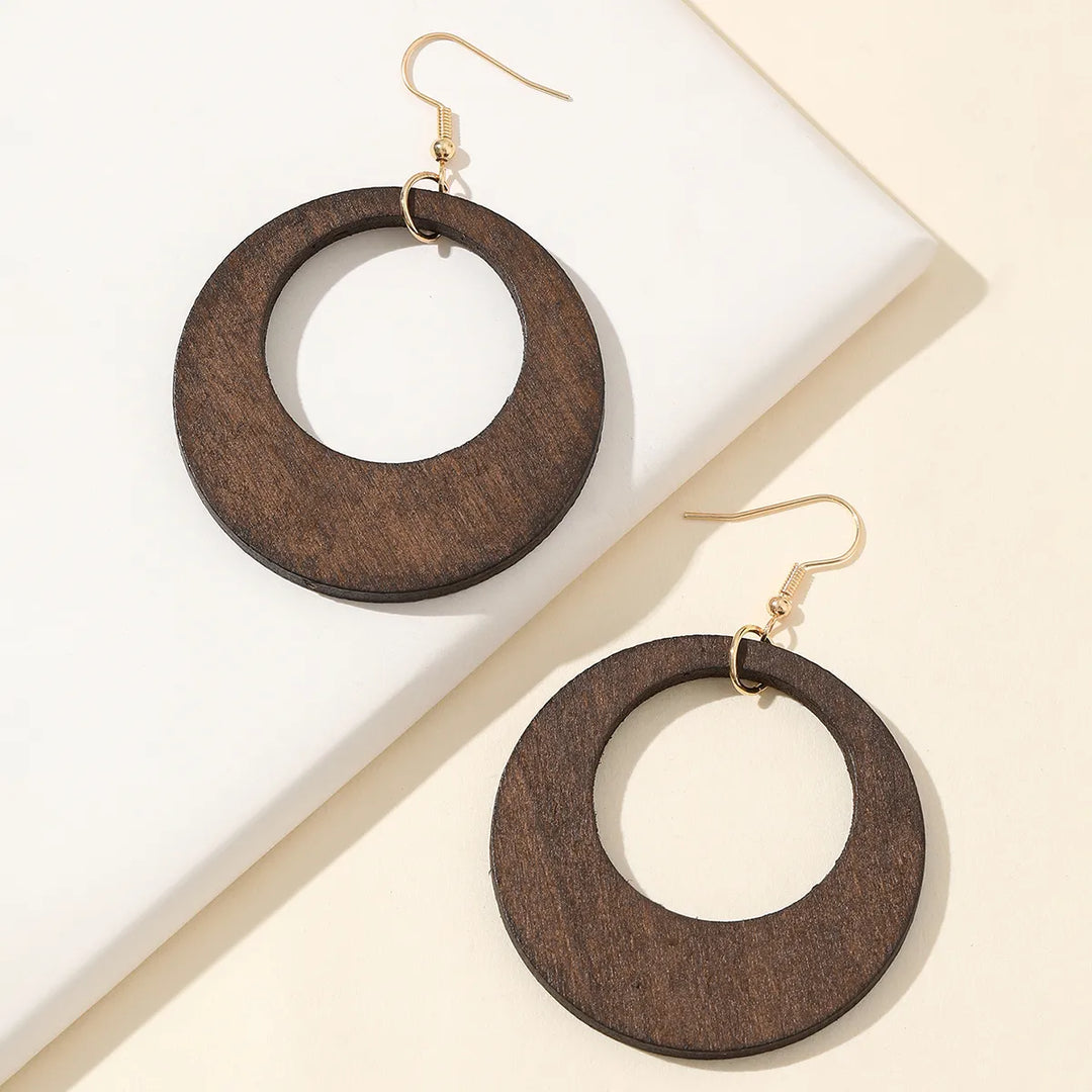 Retro Carved Wooden Earrings | Unique Handmade Jewellery-ROUND-Nora Luxe