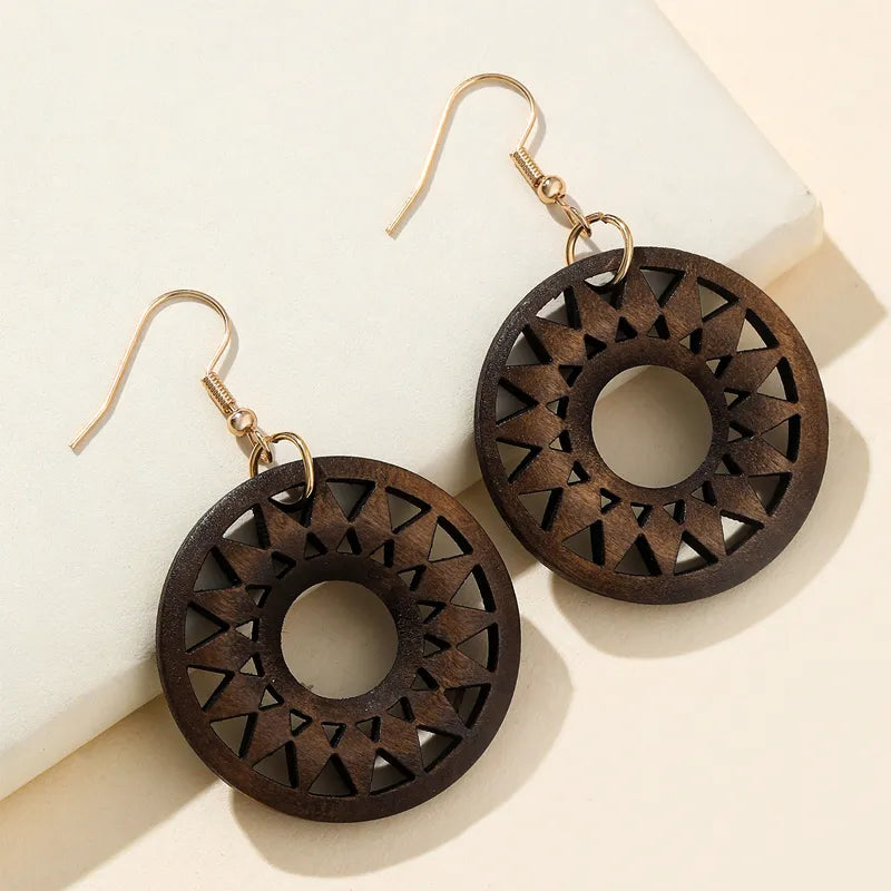Retro Carved Wooden Earrings | Unique Handmade Jewellery-SUN-Nora Luxe