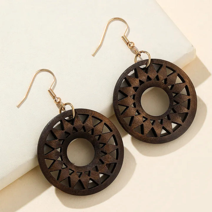 Retro Carved Wooden Earrings | Unique Handmade Jewellery-SUN-Nora Luxe