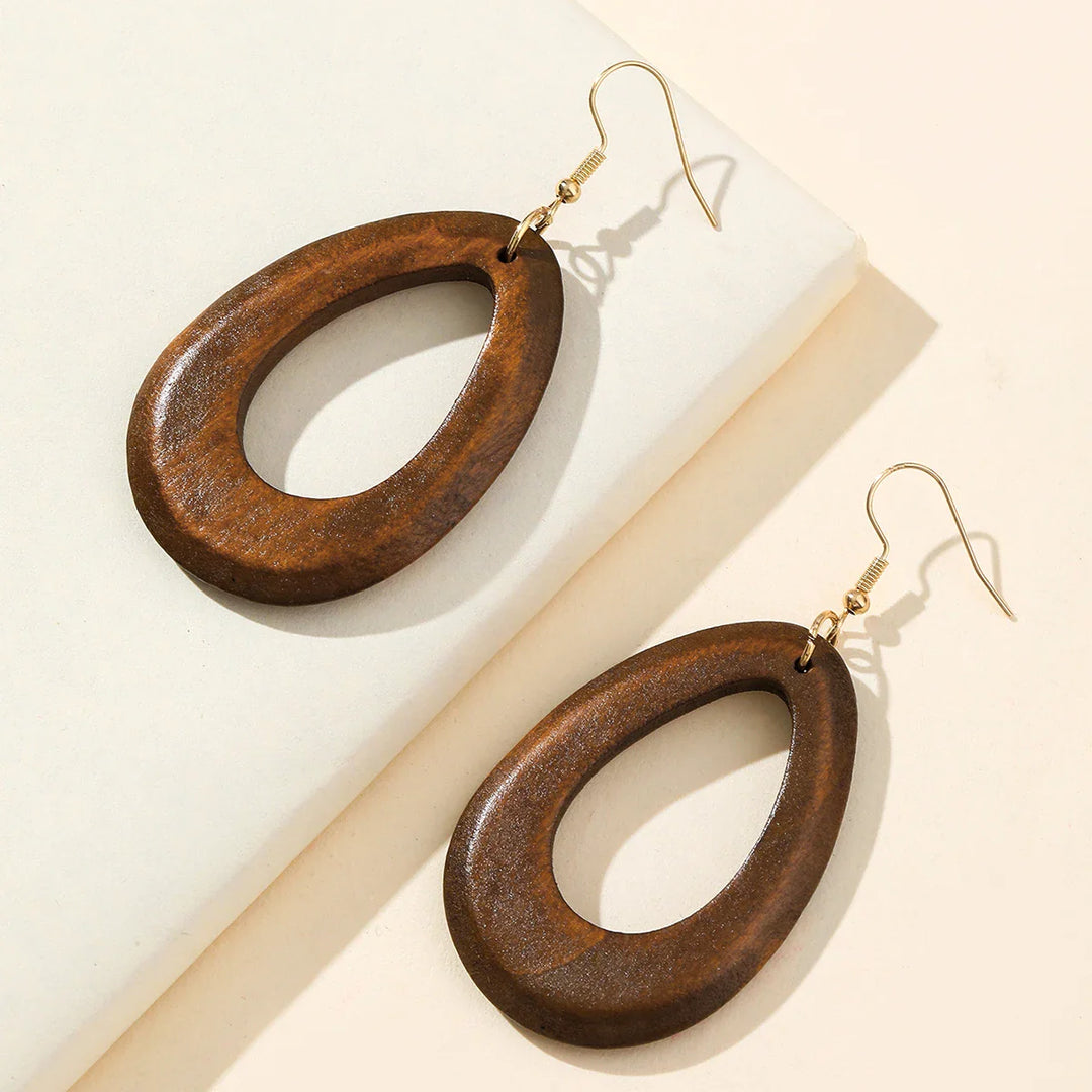 Retro Carved Wooden Earrings | Unique Handmade Jewellery-TEAR DROPS-Nora Luxe