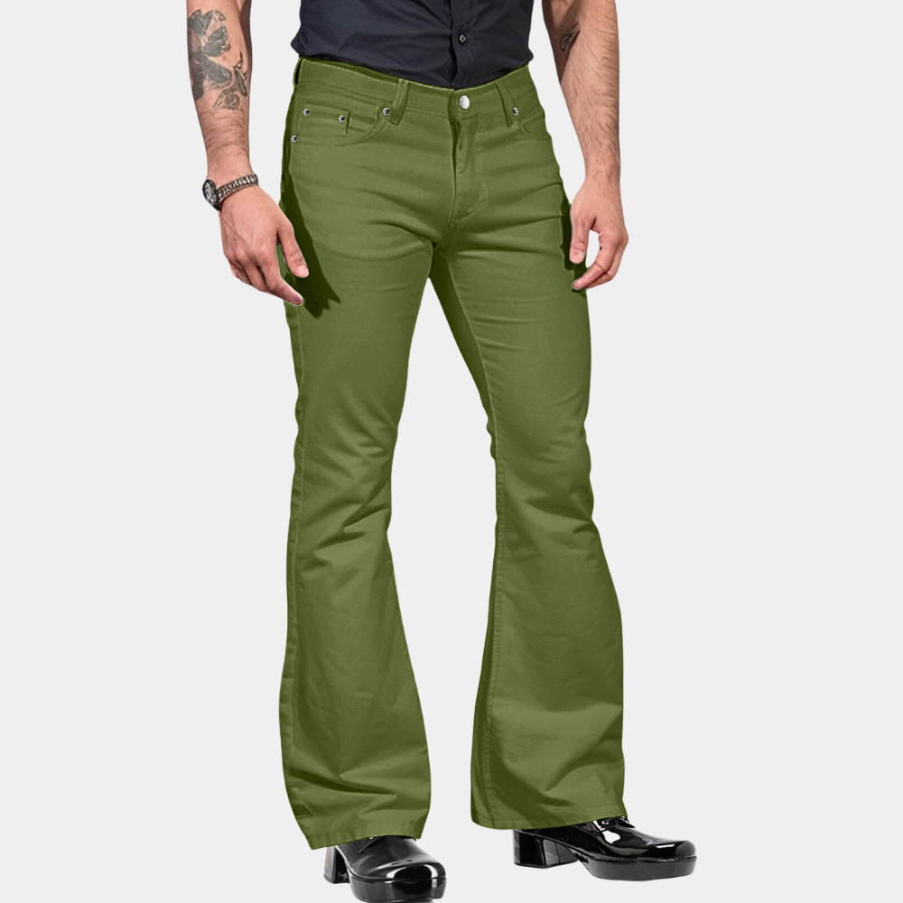 Retro Flared Men's Trousers - Joris-Olive Green-S-Nora Luxe