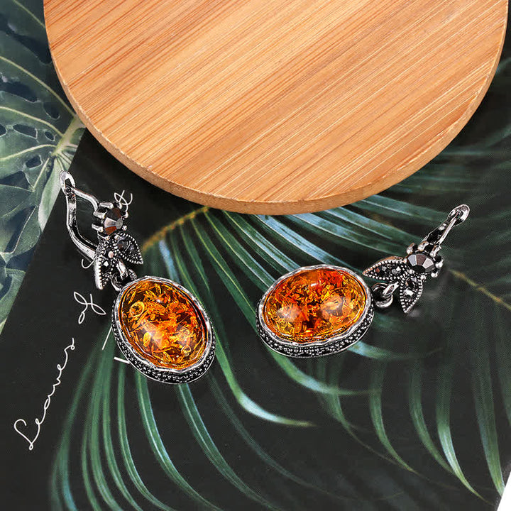Retro Flower Earrings with Amber - Nora-Nora Luxe
