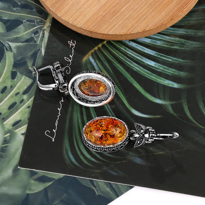 Retro Flower Earrings with Amber - Nora-Nora Luxe