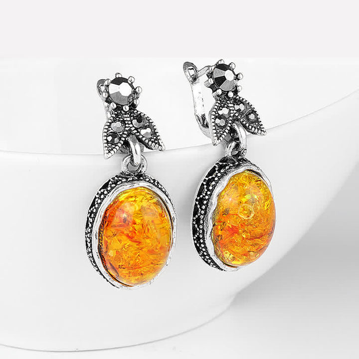 Retro Flower Earrings with Amber - Nora-Nora Luxe