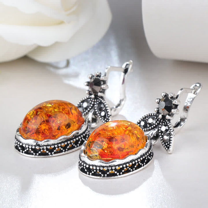 Retro Flower Earrings with Amber - Nora-Nora Luxe