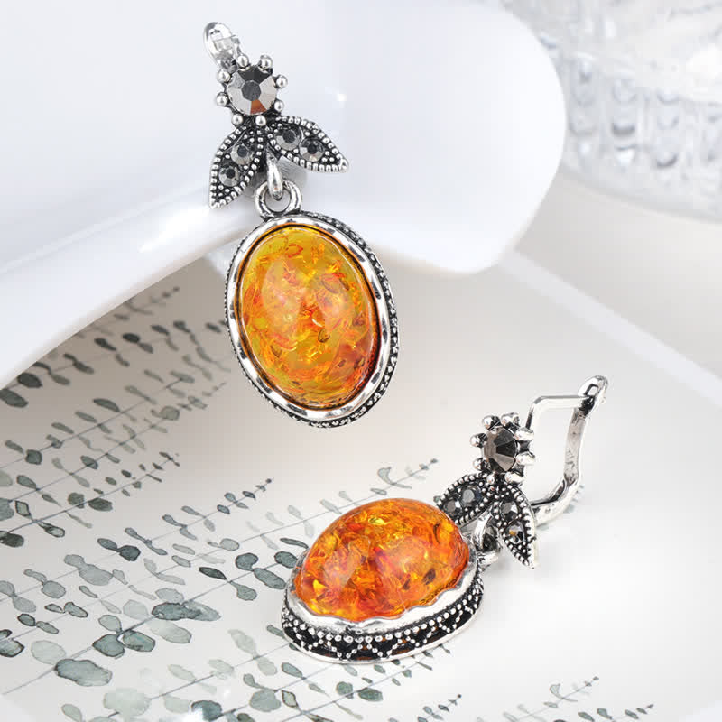 Retro Flower Earrings with Amber - Nora-Nora Luxe