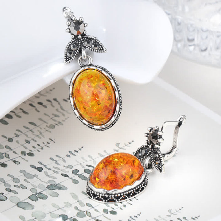 Retro Flower Earrings with Amber - Nora-Nora Luxe