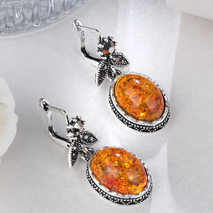 Retro Flower Earrings with Amber - Nora-Nora Luxe