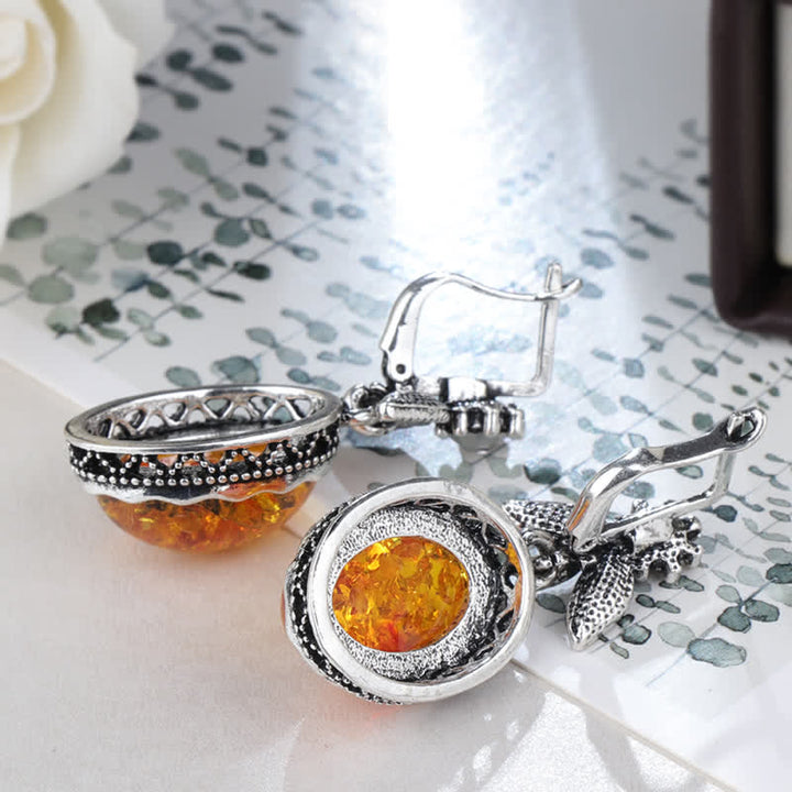 Retro Flower Earrings with Amber - Nora-Nora Luxe