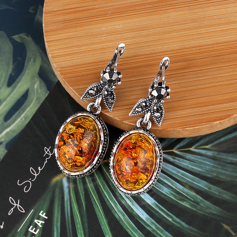 Retro Flower Earrings with Amber - Nora-Nora Luxe