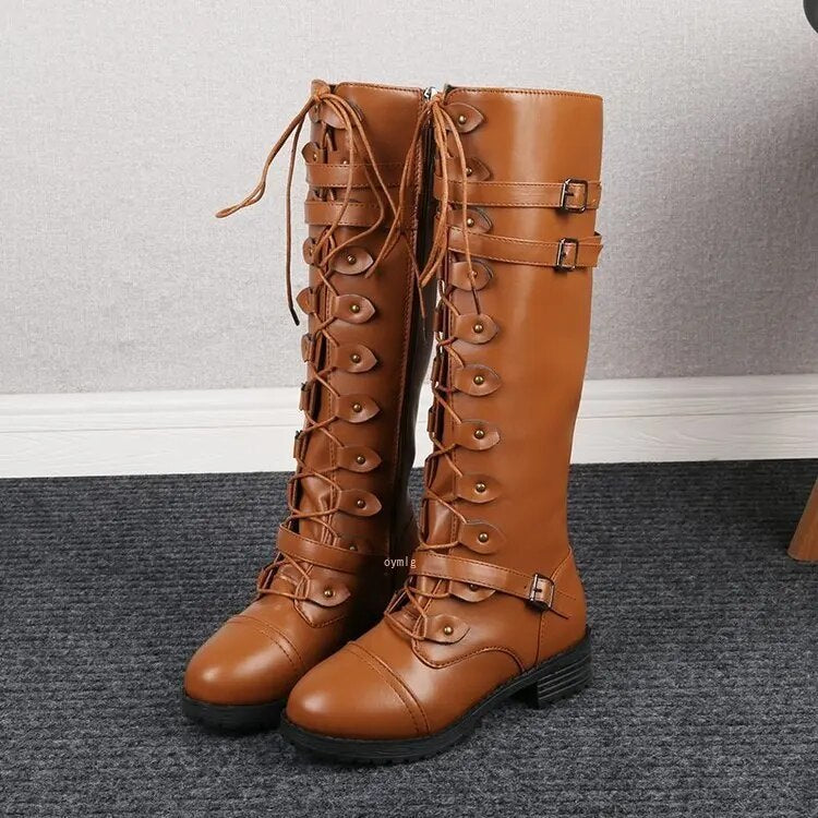 Retro Ladies Lace-up Boots with Buckle - Bella-Yellow-4.0-Nora Luxe