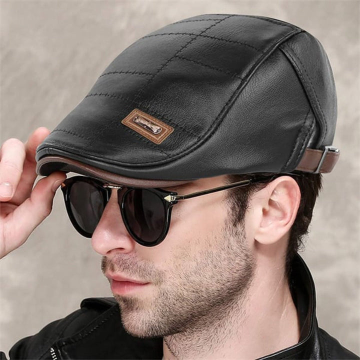Retro Men's Leather Beret - HeritageCap-Black-Nora Luxe
