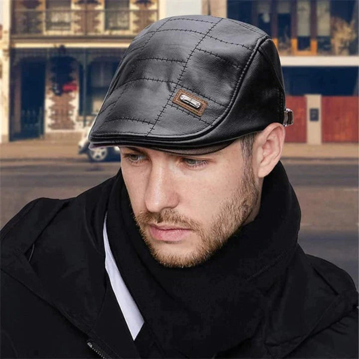 Retro Men's Leather Beret - HeritageCap-Black-Nora Luxe