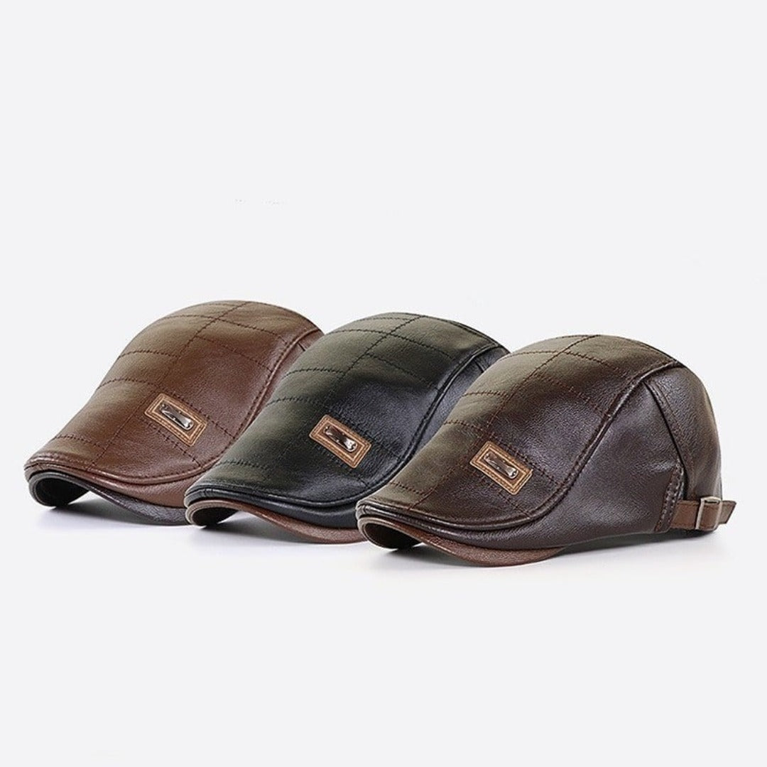 Retro Men's Leather Beret - HeritageCap-Black-Nora Luxe